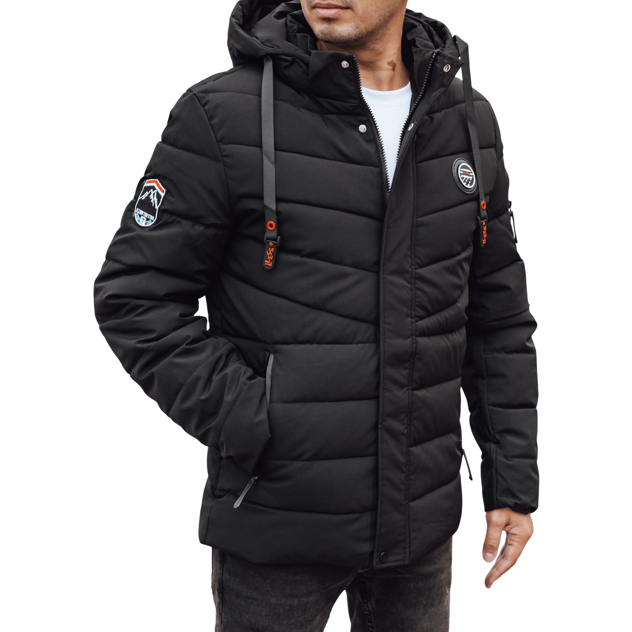 Kurtka męska zimowa pikowana z kapturem czarna TX5059 M