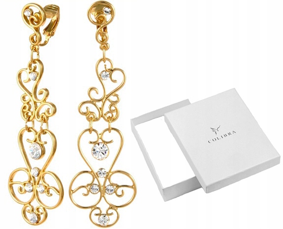 Zlaté Klipsy Dlouhé Ažurové Krystaly Wedding Dream Efektní Na Svatba