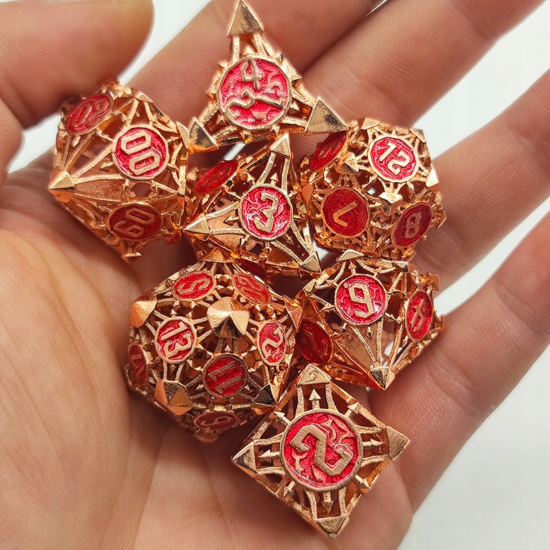 KRASNOLUDZKI ŻAR ZESTAW 7 METALOWYCH KOŚCI RPG Liczba ścian 4 6 8 10 12 20