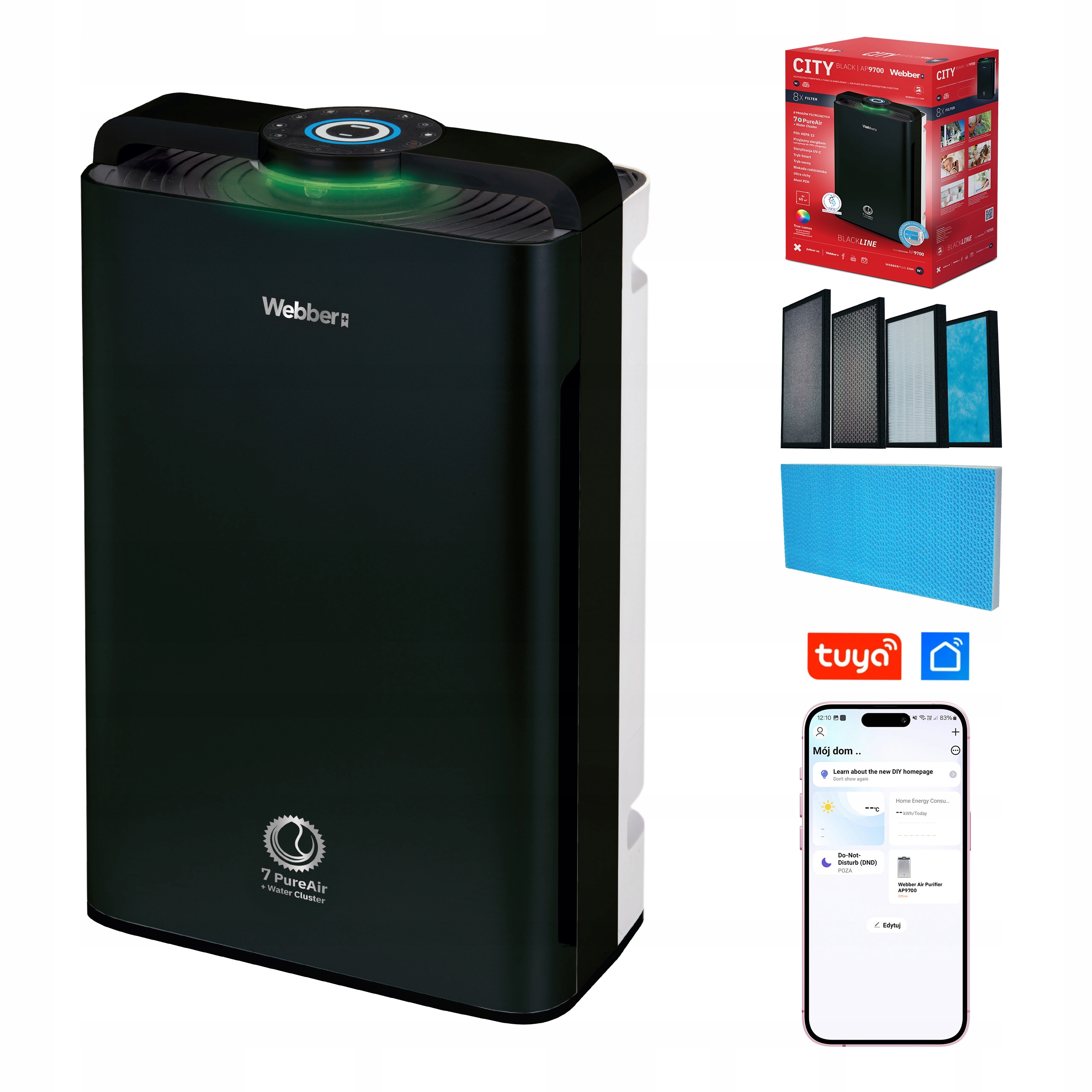 Oczyszczacz powietrza Webber AP9700 HEPA13 Uv WiFi Nawilżacz