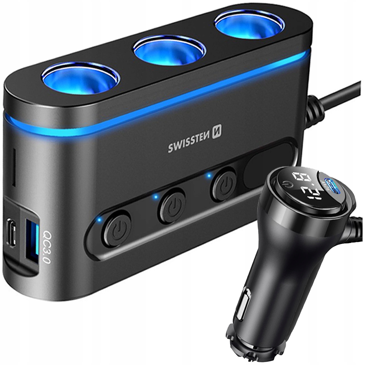 Ładowarka samochodowa ZASILACZ 3x Gniazdo zapalniczki USB USB-C 30W QC 3.0 Producent SWISSTEN
