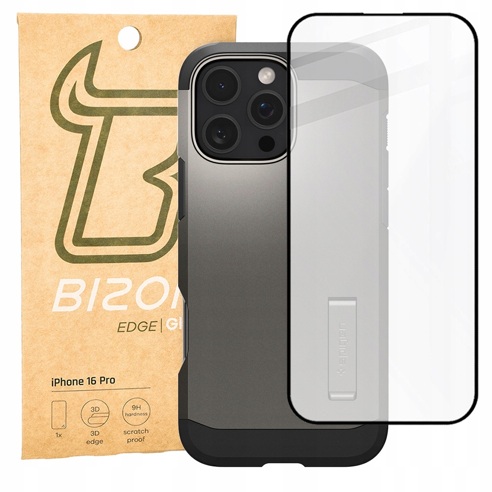 Pouzdro sklo pro iPhone 16 Pro Spigen Bizon case se stojánkem