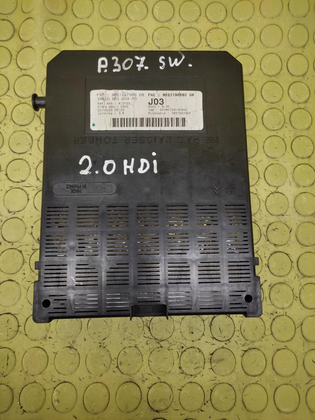 PEUGEOT 307 2.0 HDI module compartment BSI 9651196880