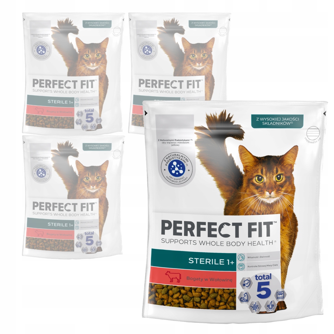 Perfect Fit Sterile 1+ Hovězí maso 4x750g Suché Krmivo pro kočky Sterilizované