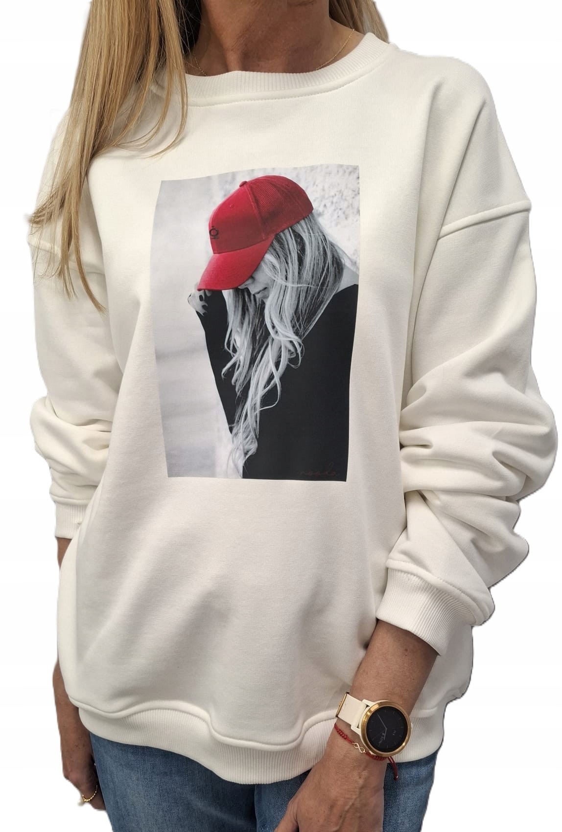 Nooda Tepláková Mikina Oversize s potiskem Bílá Uni New