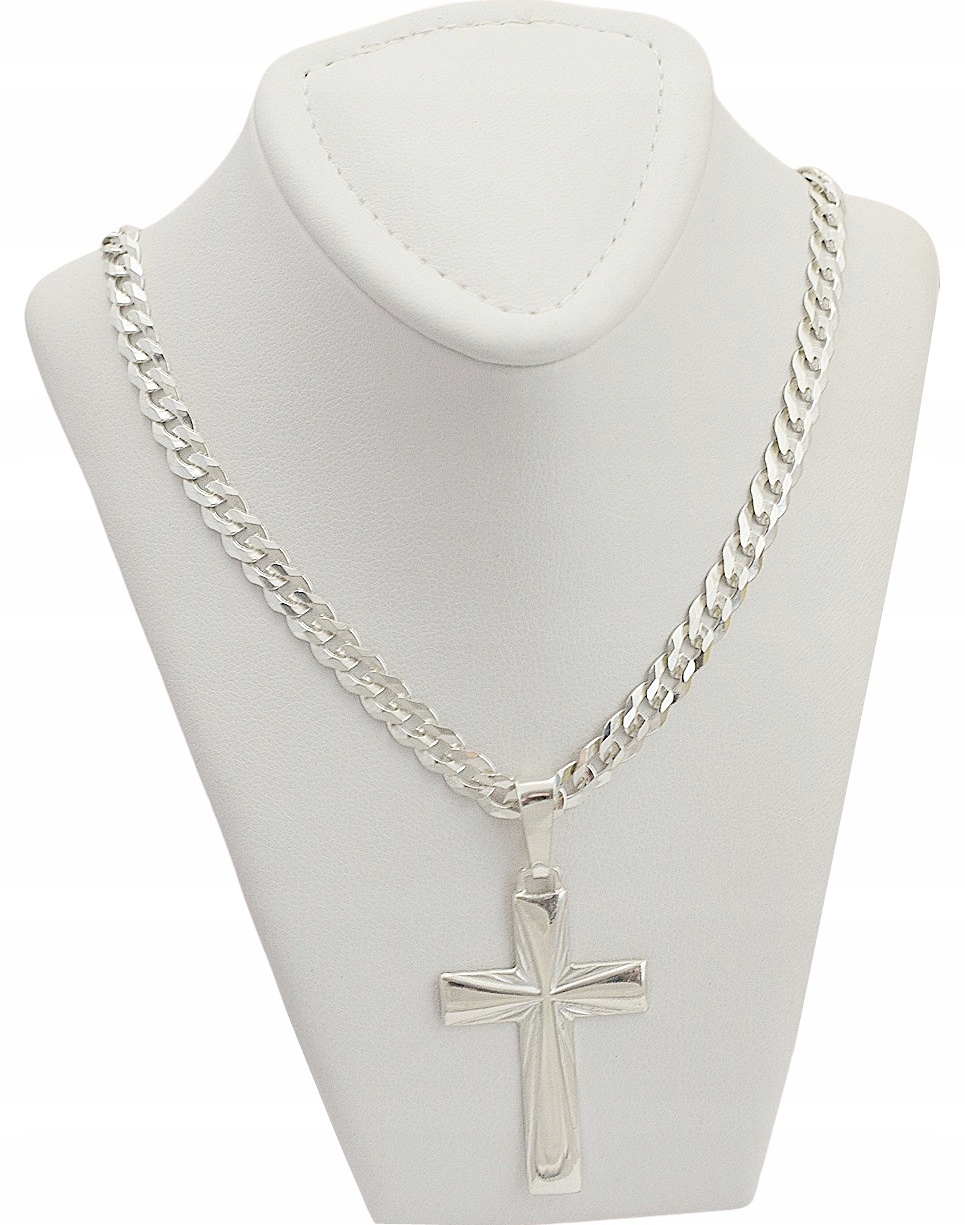 Łańcuszek Męski Srebrny Pancerka 5,00 mm z Krzyżykiem pr 925 Grawer Gratis Długość całkowita 45 cm
