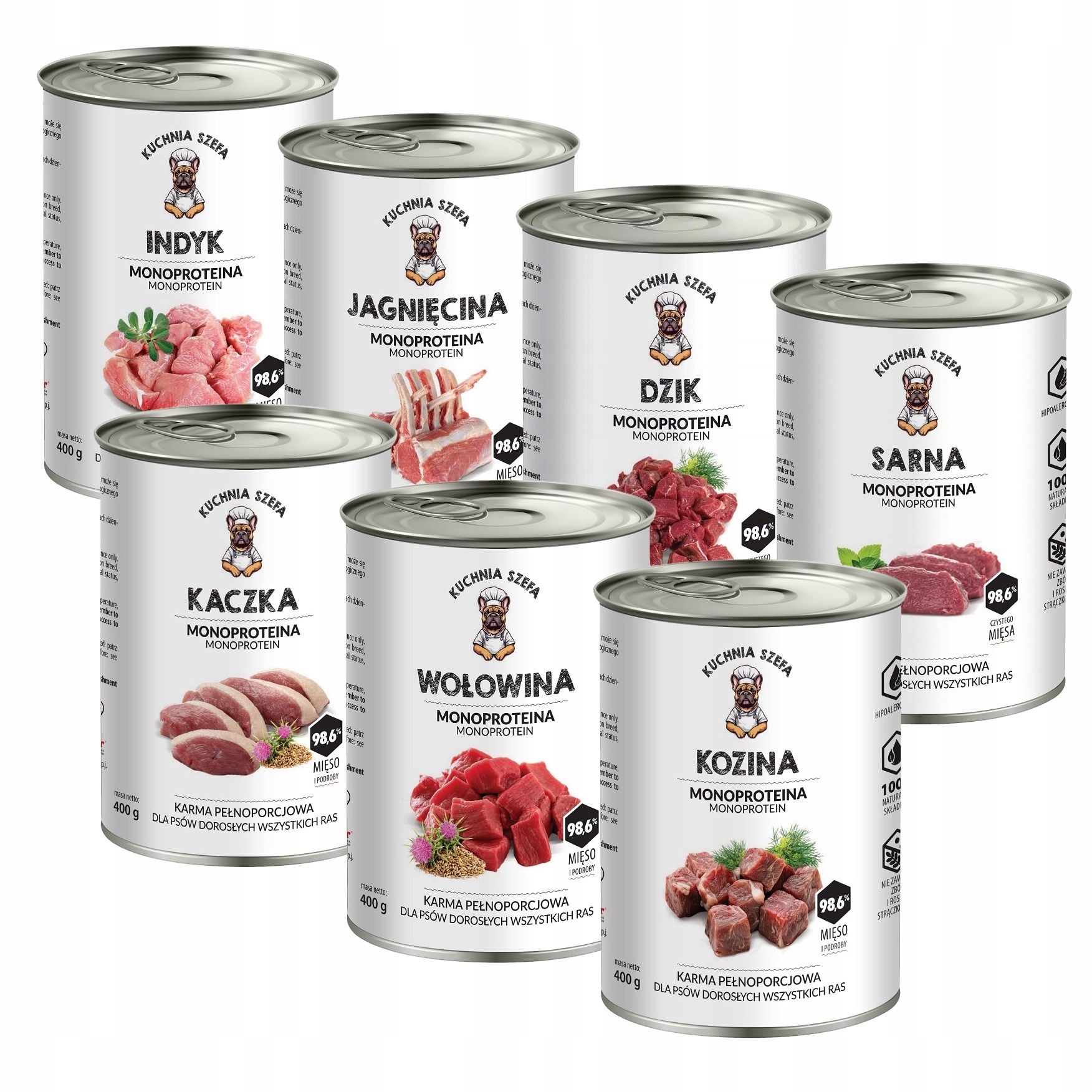 Kuchnia Szefa Mokra Karma W Puszce Dla Psa Monoproteinowa MIX Smaków 7x400g