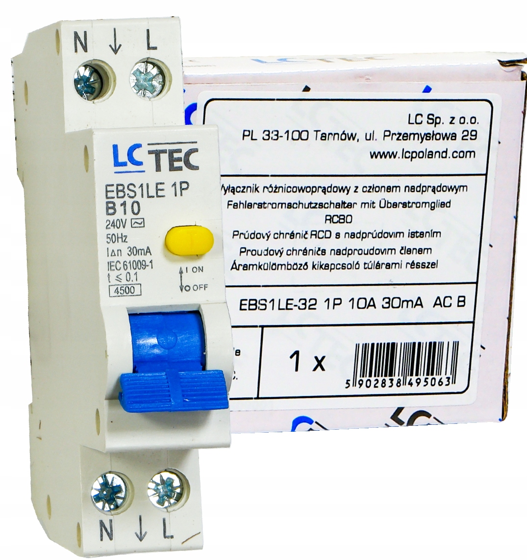 Nadproudový diferenciální spínač 30mA B 10A 1p 1P N