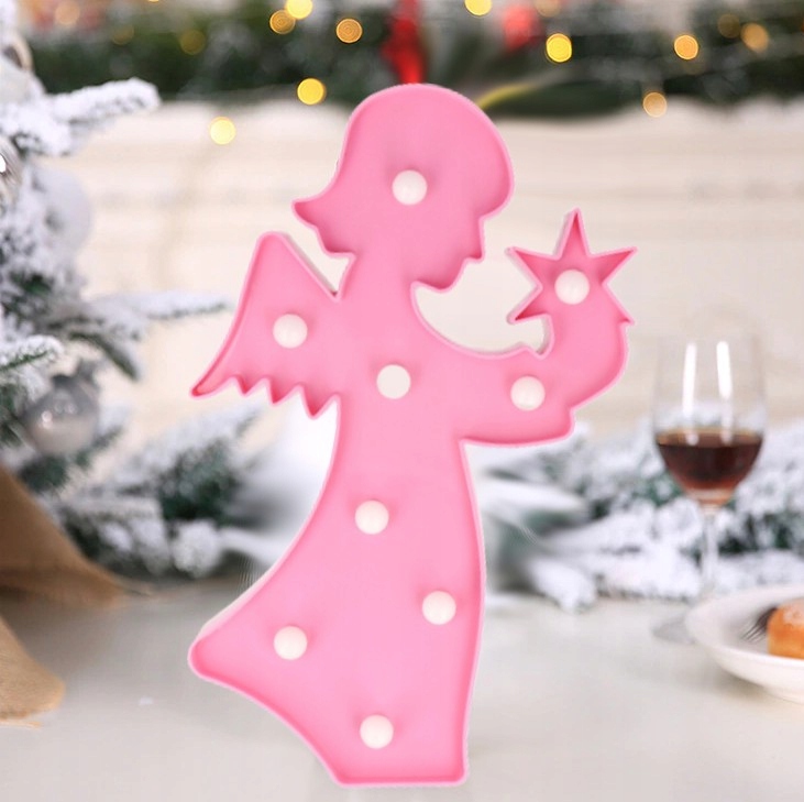 ANIOŁ LAMPKA ANIOŁEK 9 LED OZDOBA NA BATERIE Róż Zasilanie bateryjne