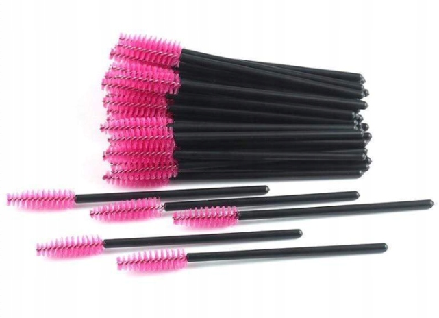 SZCZOTECZKI DO RZĘS I BRWI 50szt. Spiralki Czarno różowe