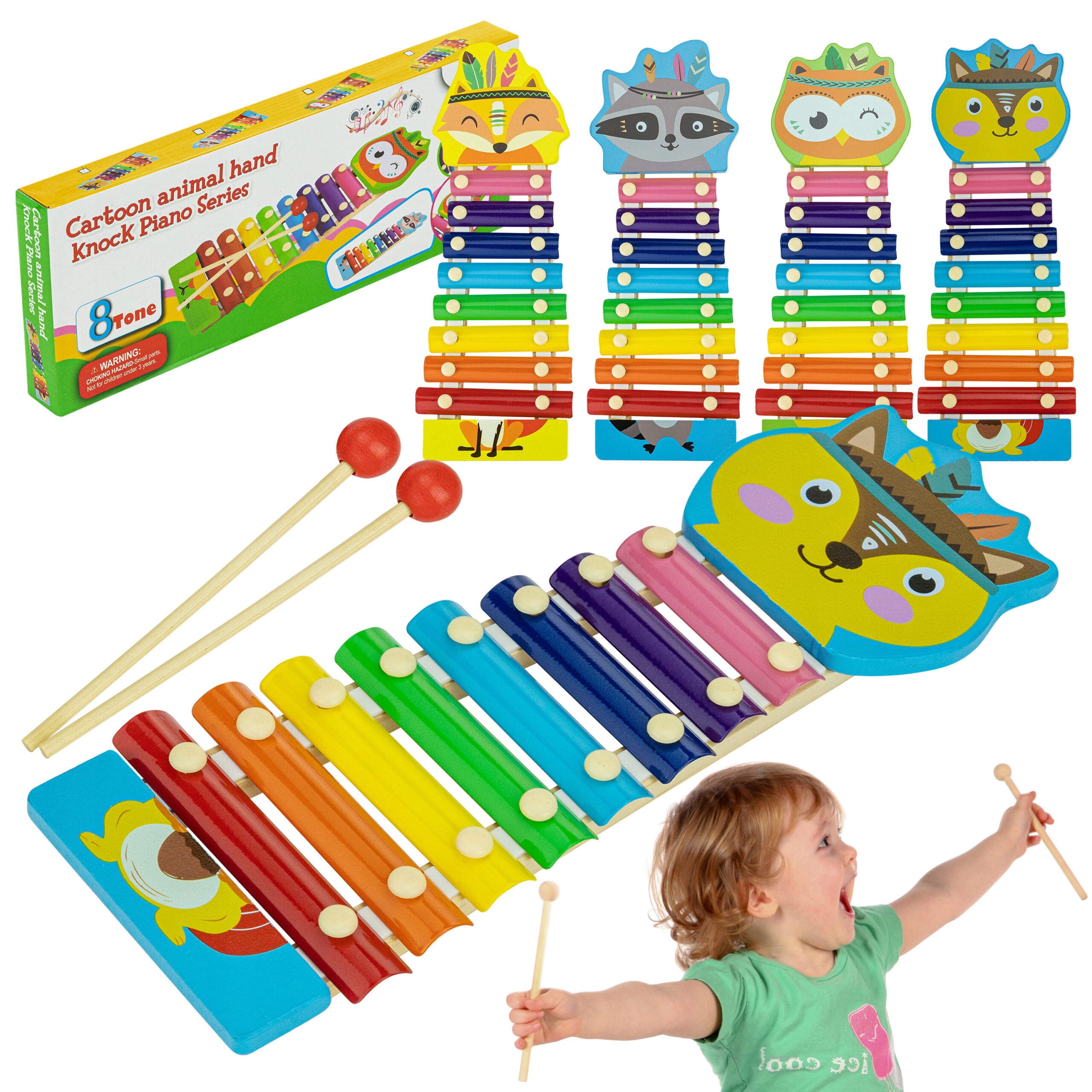 KOLOROWE CYMBAŁKI DREWNIANE DLA DZIECI EDUKACYJNE ZWIERZĄTKA 8 TONÓW