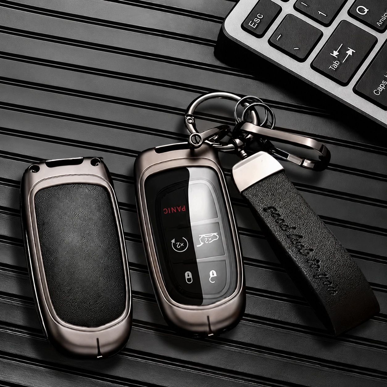 Etui metalowe skóra czarna obudowa na kluczyk do Dodge Chrysler Ram Jeep