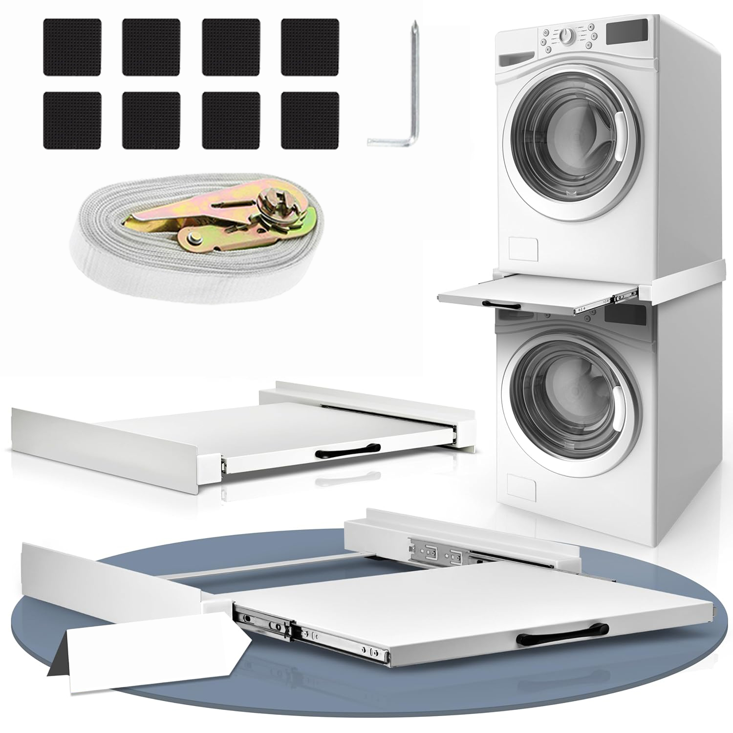 Uniwersalny Łącznik pralki suszarką z paskami i wysuwaną półką 6m liny