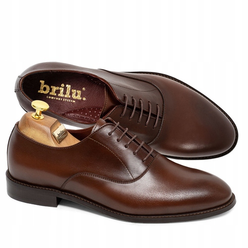 Brilu Polskie Męskie Skórzane Buty Wizytowe Oxfordy Lawrence Brązowe 41