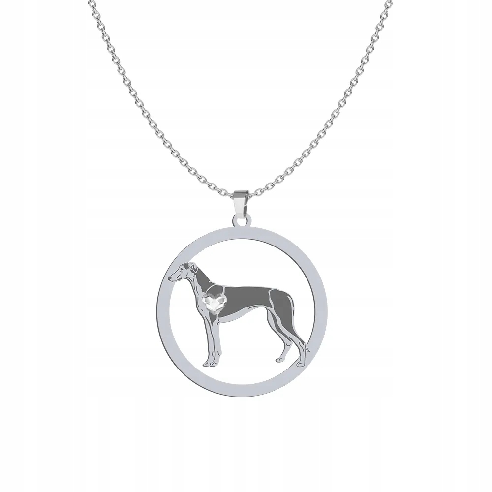 Stříbrný náhrdelník s Polský chrtem se psem 925 Řetízek Gravírování Dedikace Bonus