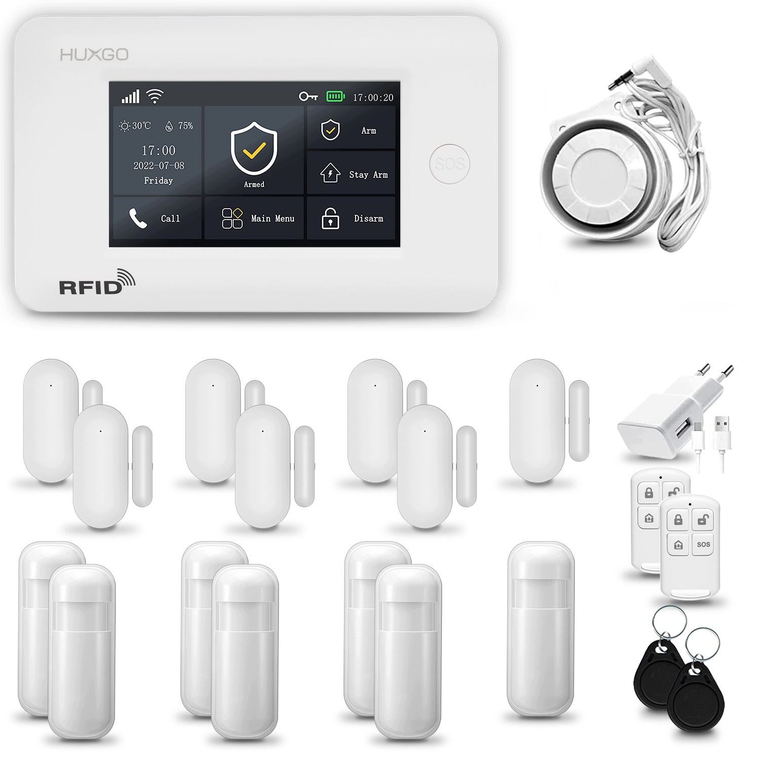 Bezdrôtový alarm WiFi+ Gsm 4G s aplikáciou Tuya, sada Huxgo HXA006 R7D7