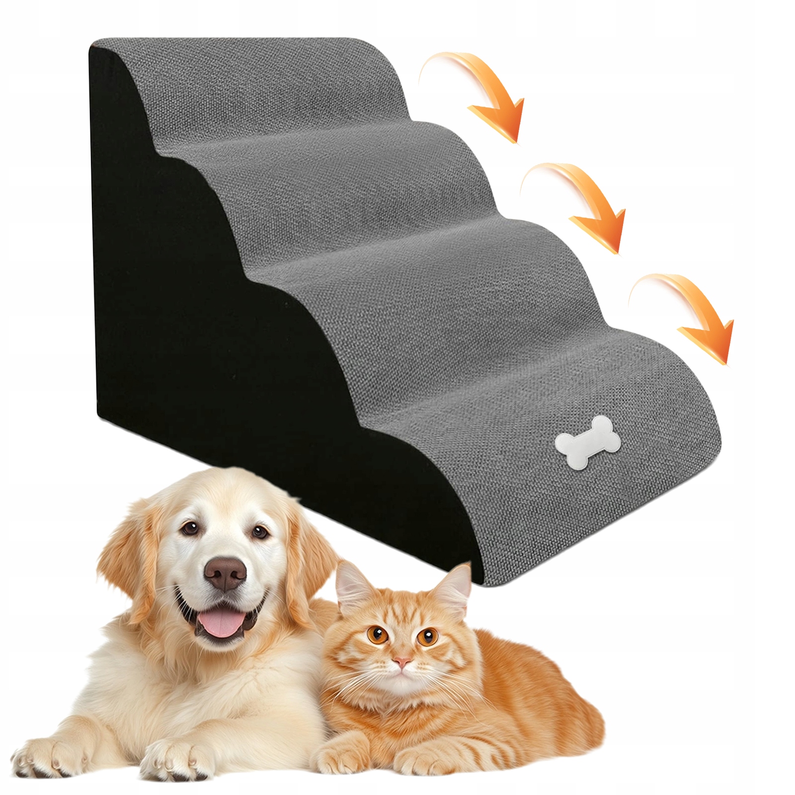 Levně Schůdky Pro Psa Plošina 50 CM 4 Stupně Pohodlné A Bezpečné 75X40X50 CM Šedá