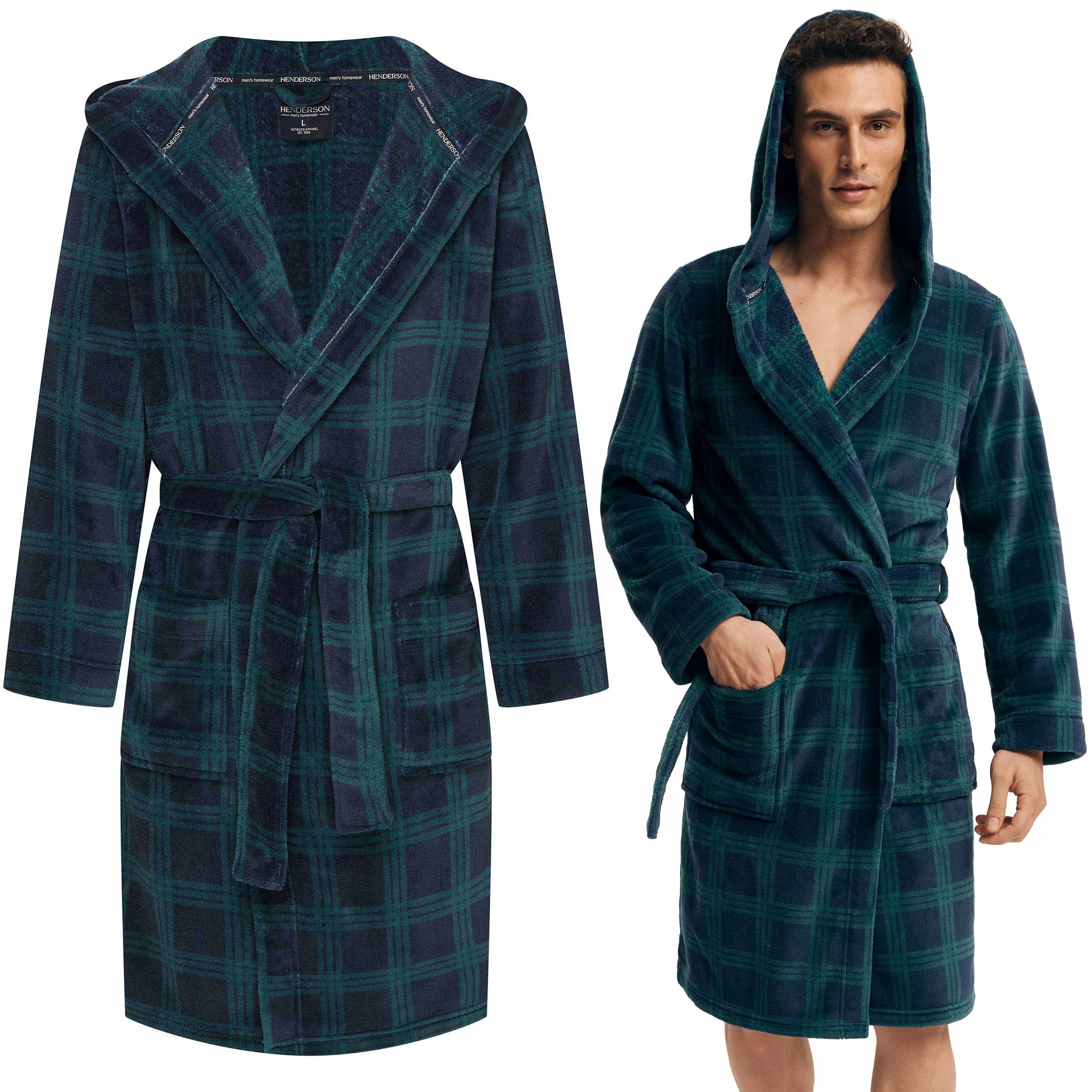 Pánský župan Henderson Elegantní Dlouhý S Páskem a s kapucí L