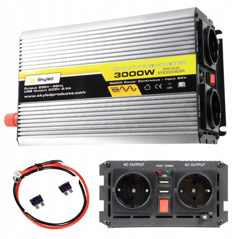

Skyled Przetwornica 3000W Pełny Sinus 24V 230V Usb