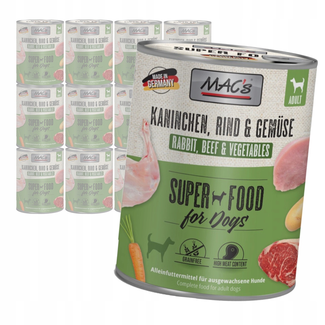 Levně MAC's Dog 12x800g Bezobilné Vlhké Krmivo pro psy Králík Hovězí maso a zelenina