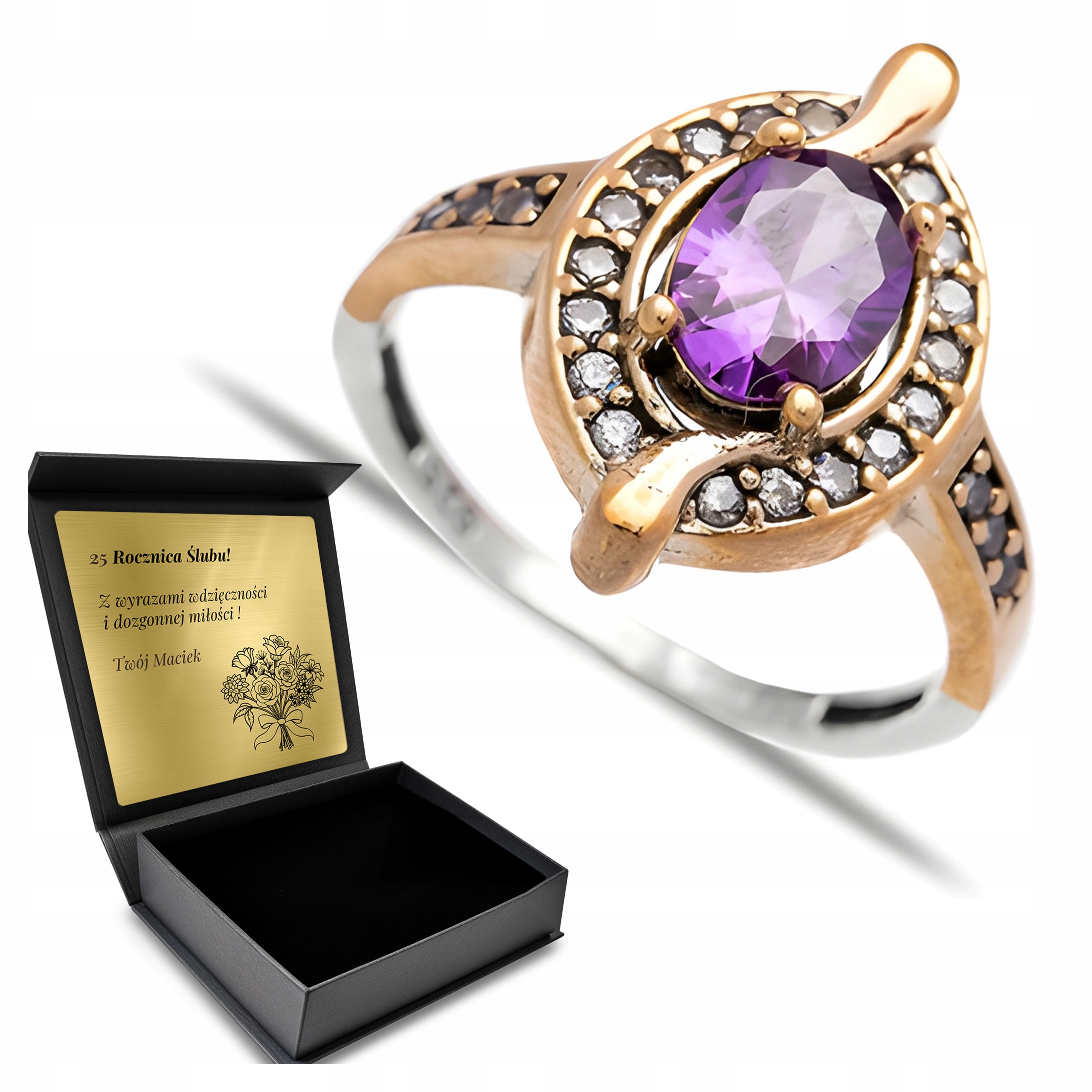 Prstýnek 925 Zirkony Ametyst Šperky Pro Ženy Gravírování