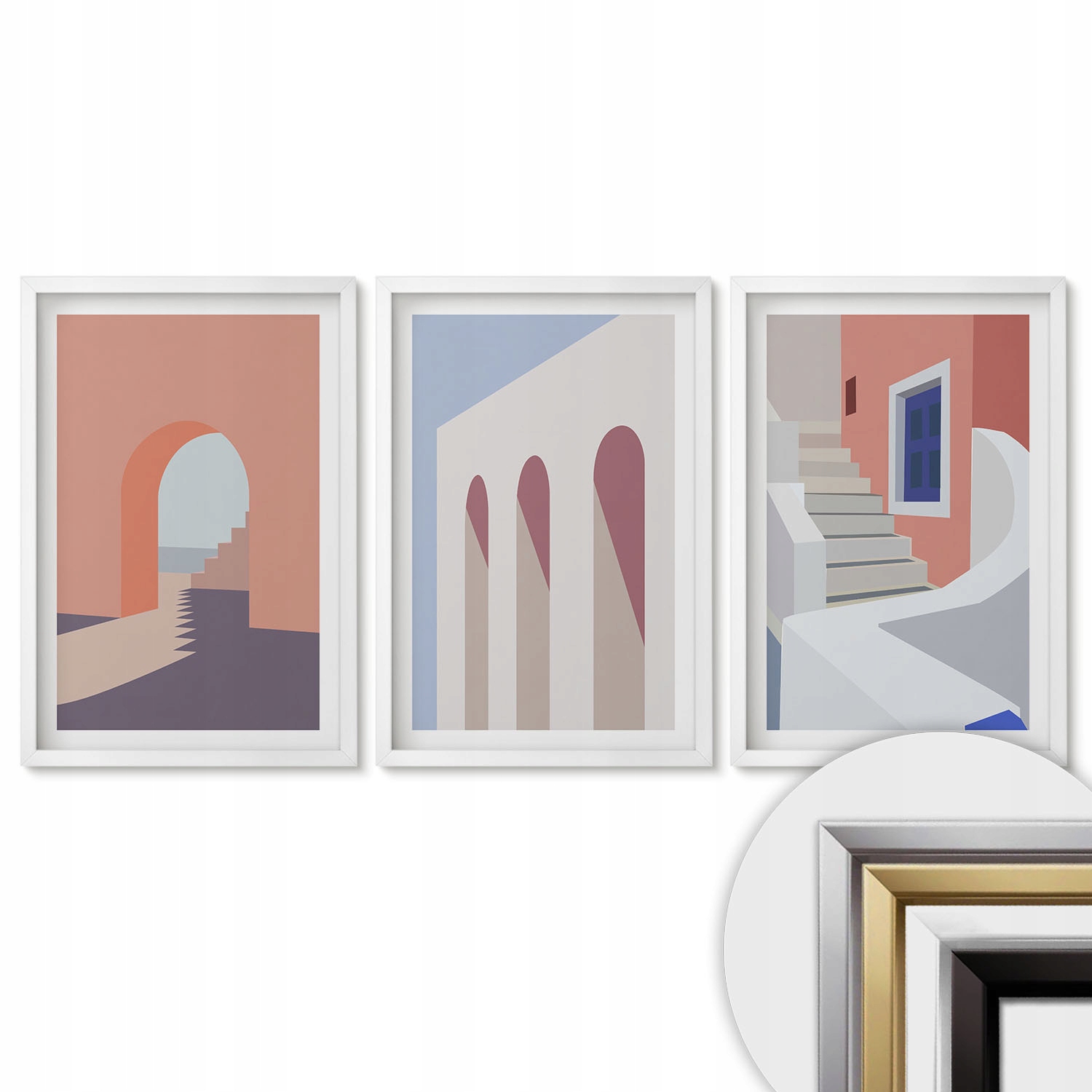 Sada 3 obrazů připravených k zavěšení Ilustrace architektury minimalismus