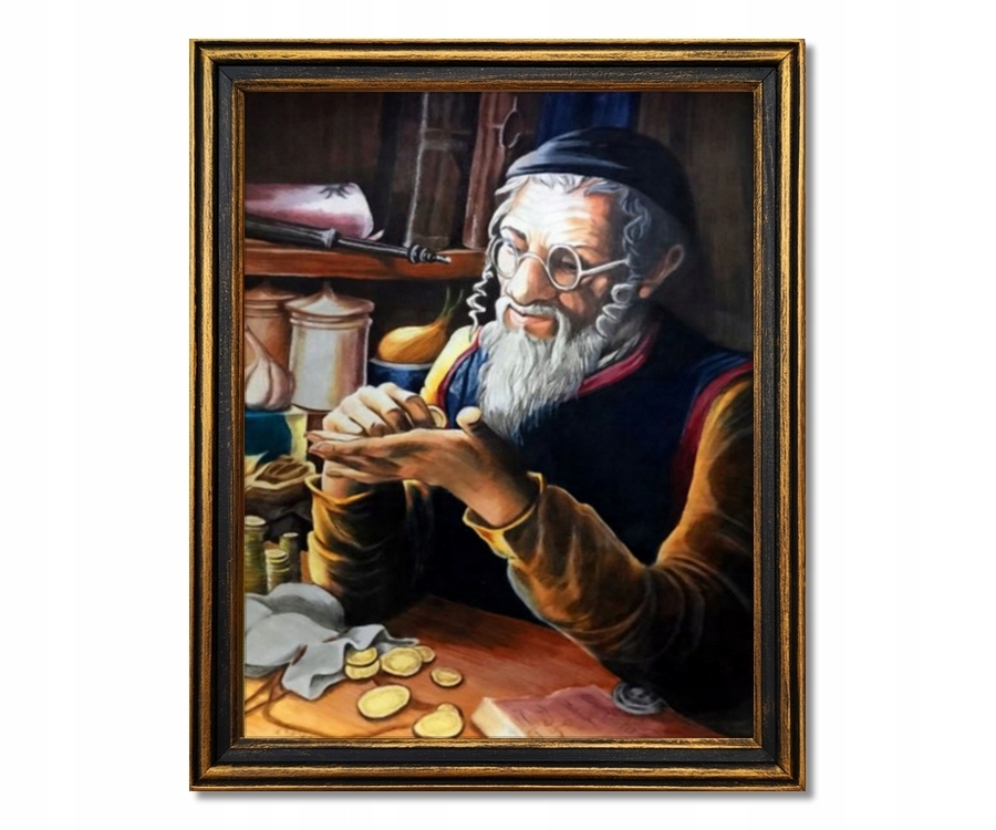 portret Żyda Żyd Na Szczęście Liczący Monety obraz