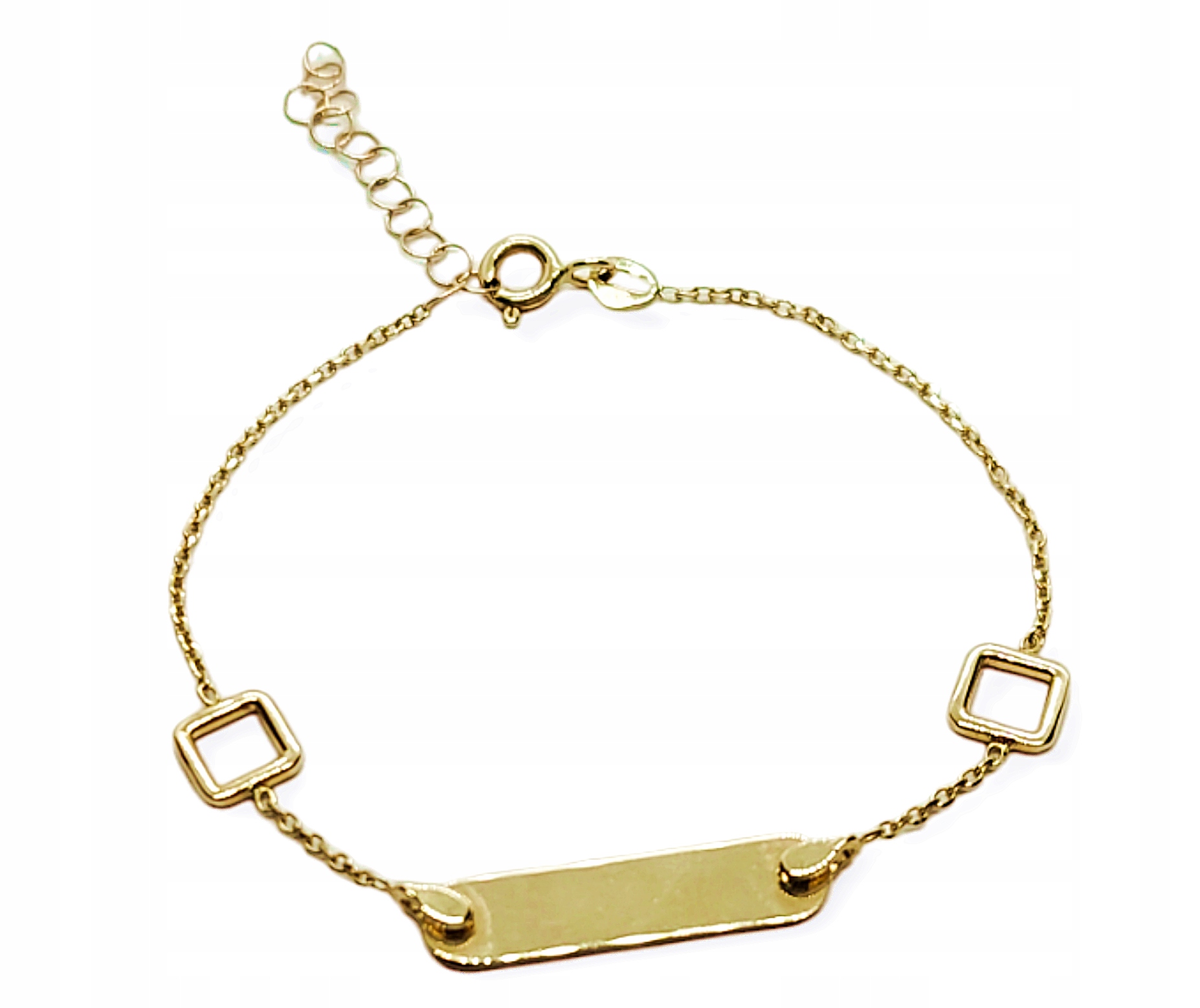 ZŁOTA BRANSOLETKA 585 Z BLASZKĄ I ROMBAMI