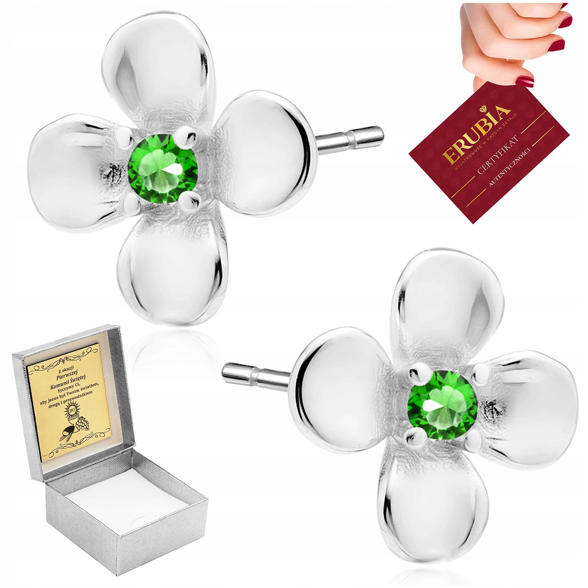 Stříbrné Náušnice Ryzost 925 Pro Dívku Květiny Svaté Přijímání Křest Gravírování