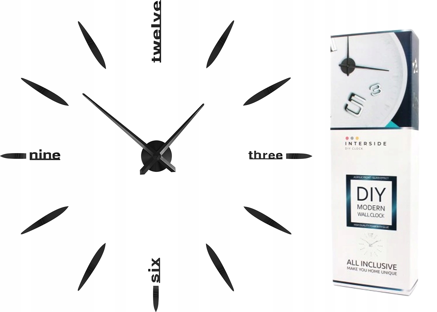 

Zegar Ścienny Duży Nowoczesny Naklejany Diy Czarny