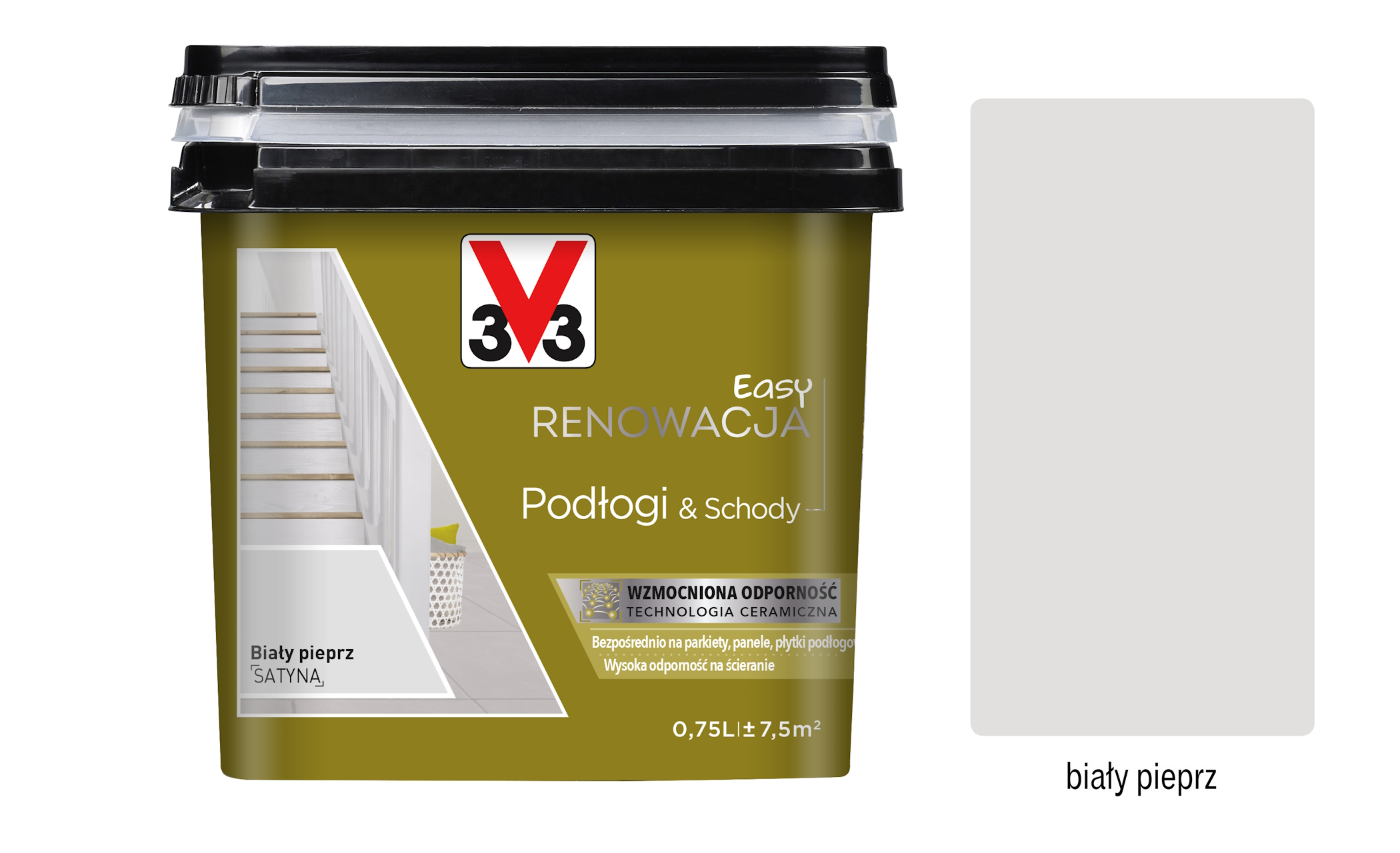 V33 Farba do Płytek Podłogi I Schody 0,75L Biały pieprz satyna