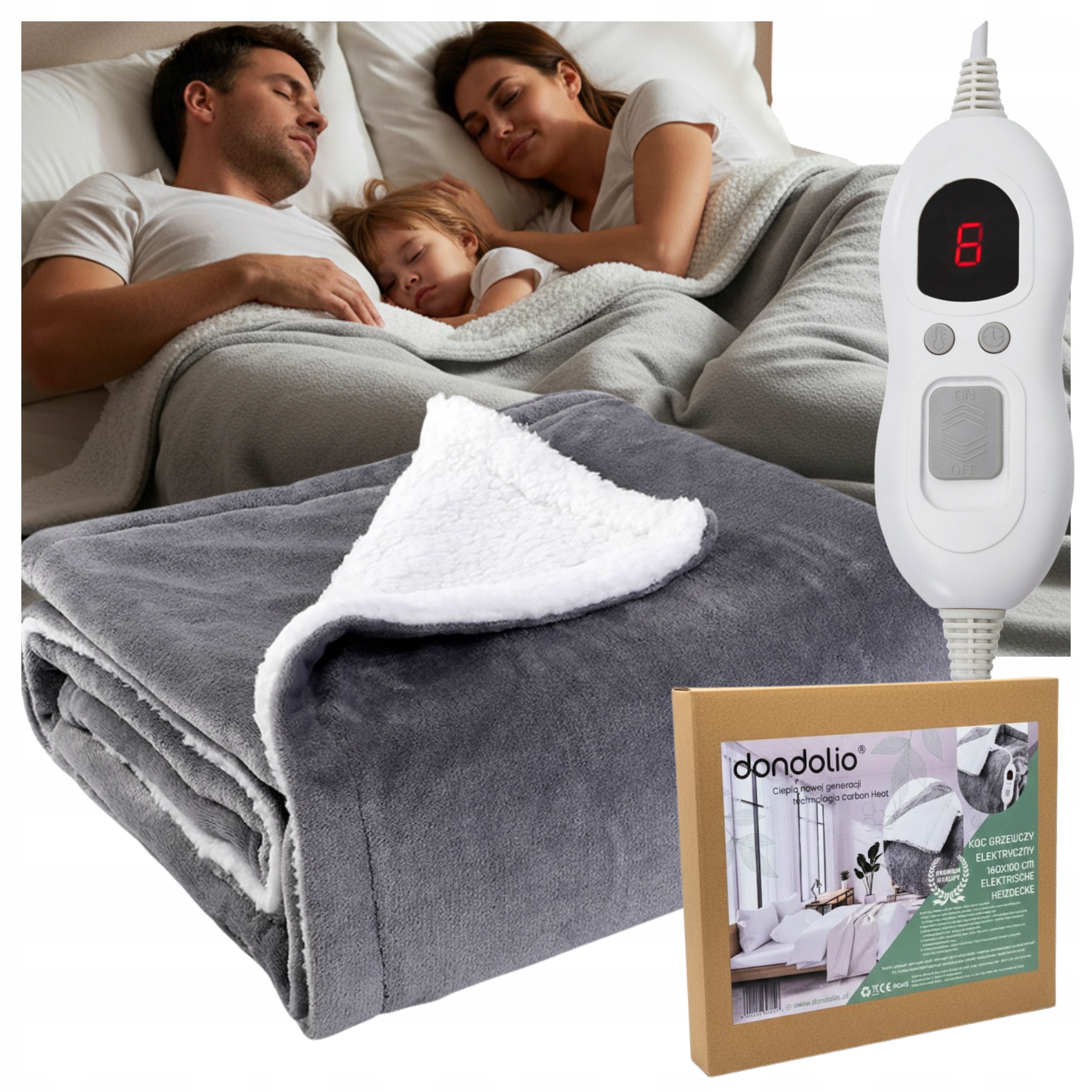 Koc Elektryczny Duży grzewczy energooszczędny 180x160 Ciepły miękki Pilot