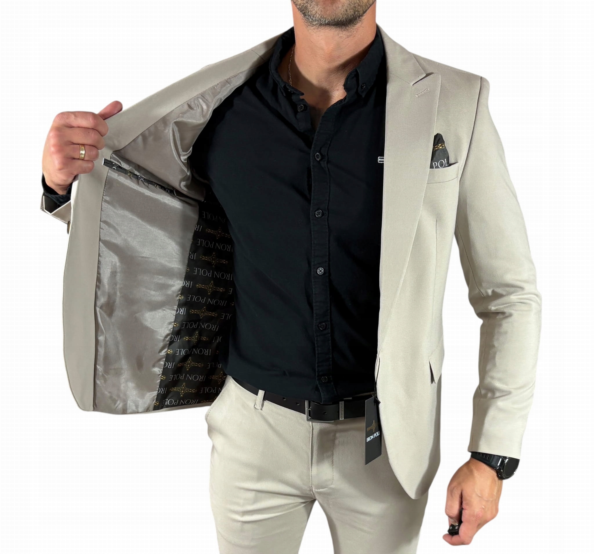 Sako Slim Elegantní Návštěvní Casual ke kalhotám Chino béžové Djm