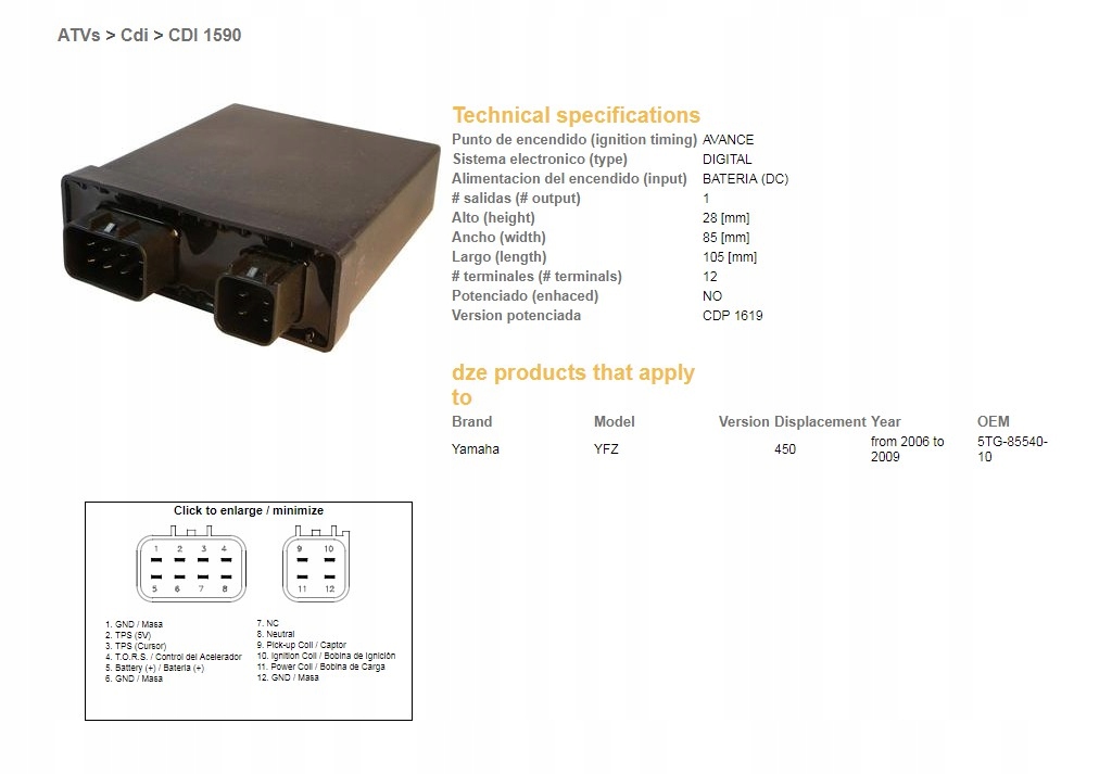 Dze Modul Zapaľovania CDI Yamaha YFZ450 06-09 (OEM-5TG-85540-10)