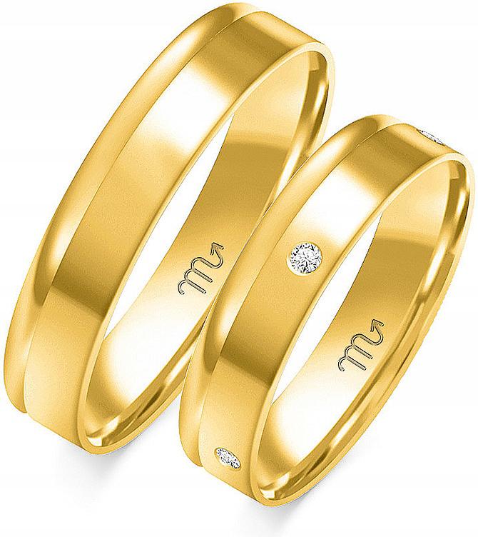 Zlaté snubní prsteny s svatební 585, 23 24 25, módní svatební kolekce
