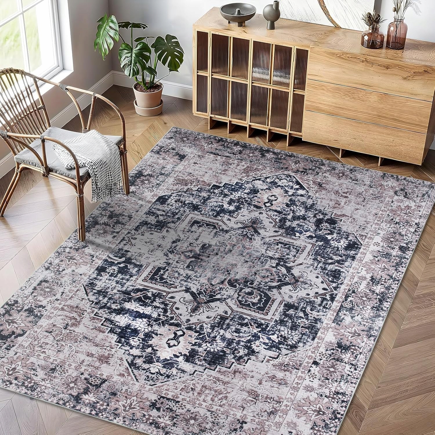 Koberec Orientální Vintage 160x230 cm – Béžovo-modrý Lze prát