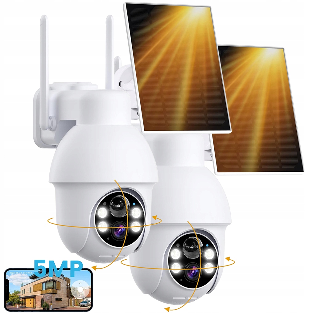 5MPx Venkovní Solární Smart Kamera Otočná Ip Wifi Full Hd 4X Zoom 2ks