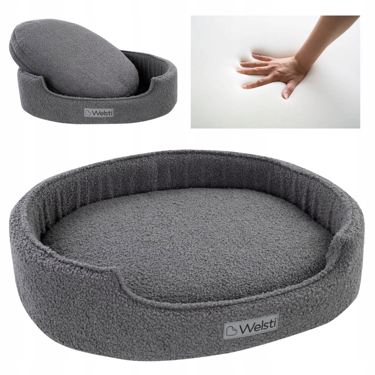 Legowisko ortopedyczne dla psa Welsti pianka memory boucle szary XL 80x67