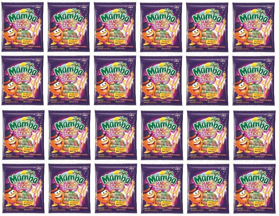 Levně 24x 140g žvýkací bonbón Mamba Magic Sticks Krabička
