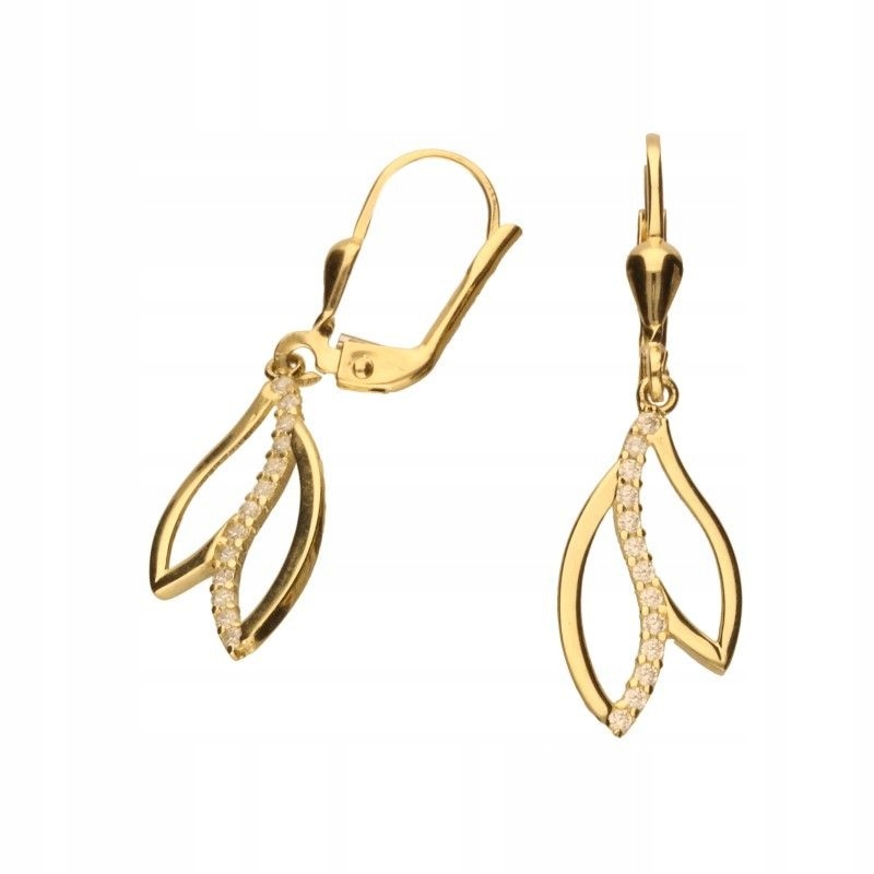 Náušnice závěsné zlato 585 s zirkony na anglickém zapínání 14KT