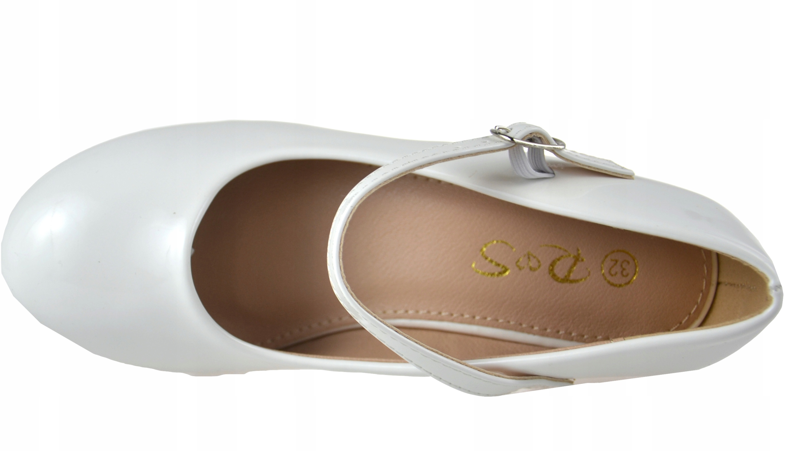 Lakier PANTOFELKI WYSOKI Obcas KOMUNIJNE BIAŁE r35 Odcień porcelanowy