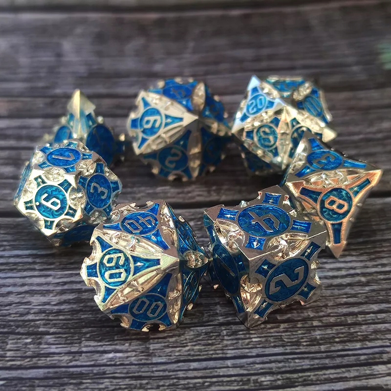 ANIELSKI ZESTAW 7 METALOWYCH KOŚCI KOSTEK RPG Liczba ścian 4 6 8 10 12 20