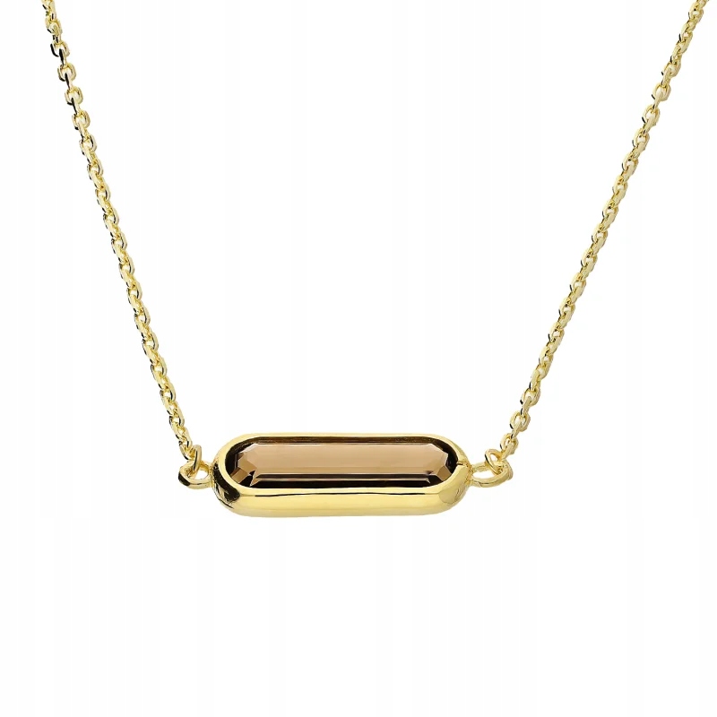 Zlatý 585 náhrdelník s obdélníkovým kouřovým křemenem Anker 1.59g 14kt
