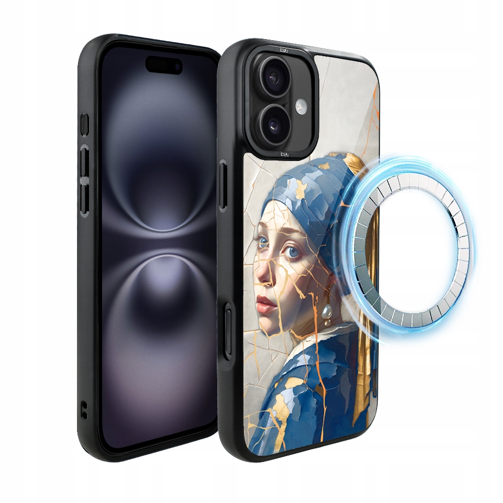 Pouzdro pro iPhone 16 Ibizu DropGuard Matt s MagSafe, žena s perlou