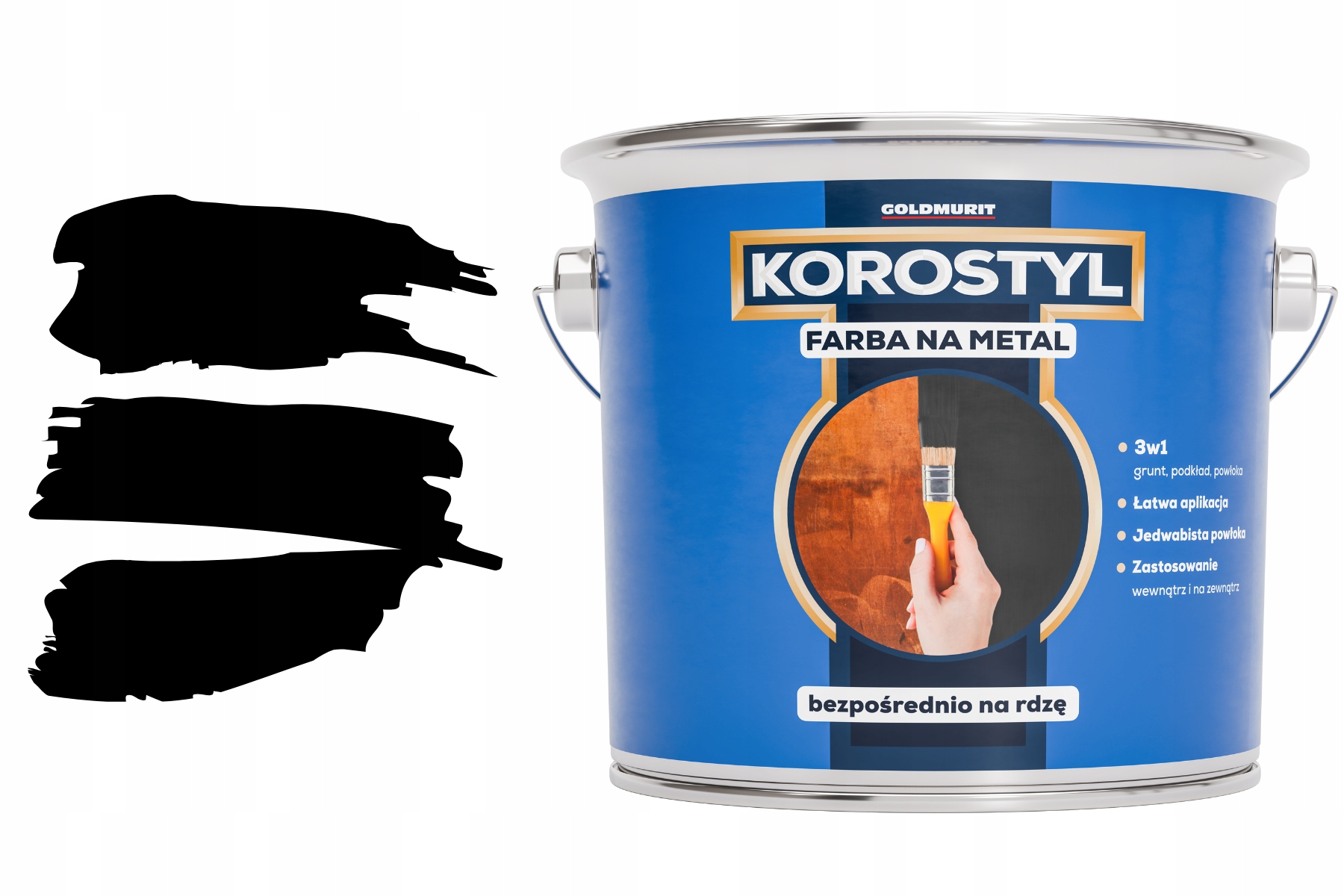 Farba do Metalu Stali Żeliwa 3w1 Bezpośrednio na Rdzę Czarny 2,5l Półmat