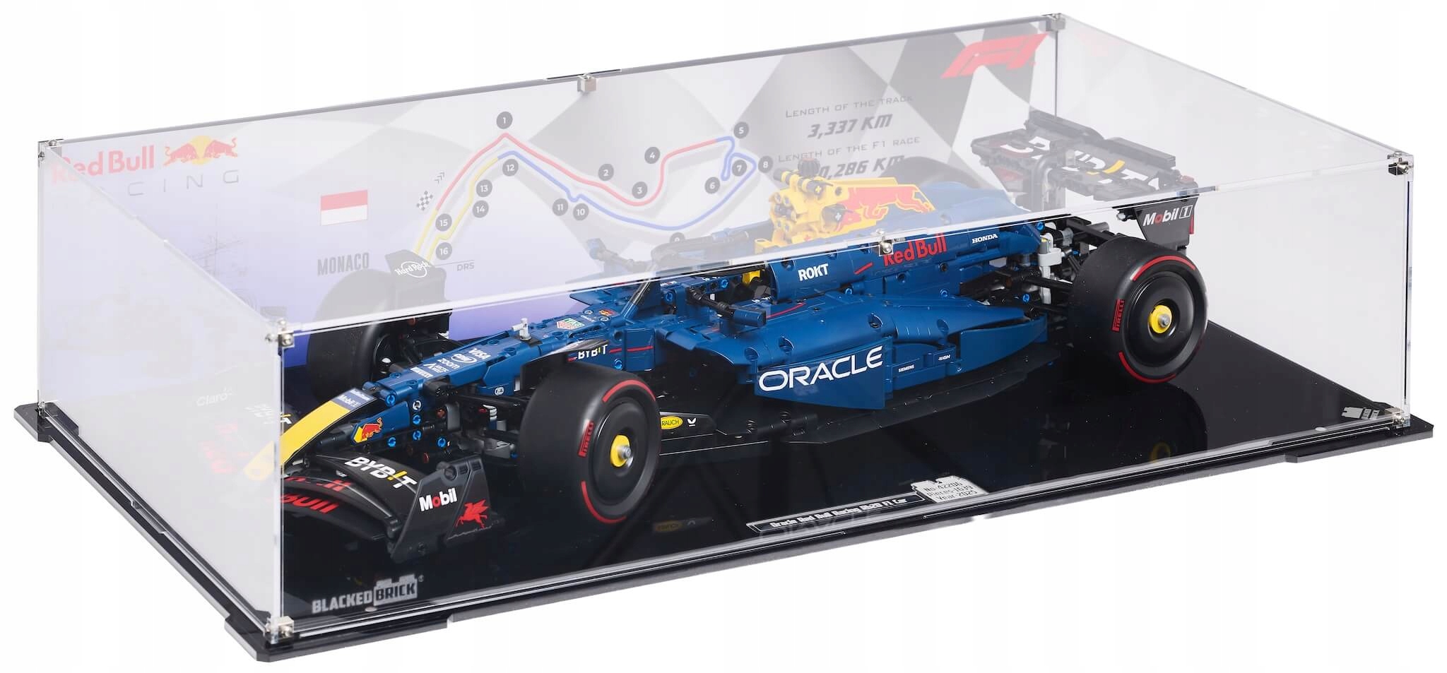 Vitrína s pozadím Blacked Brick pre Lego 42206 Technic Bolid F1 Oracle Red Bull