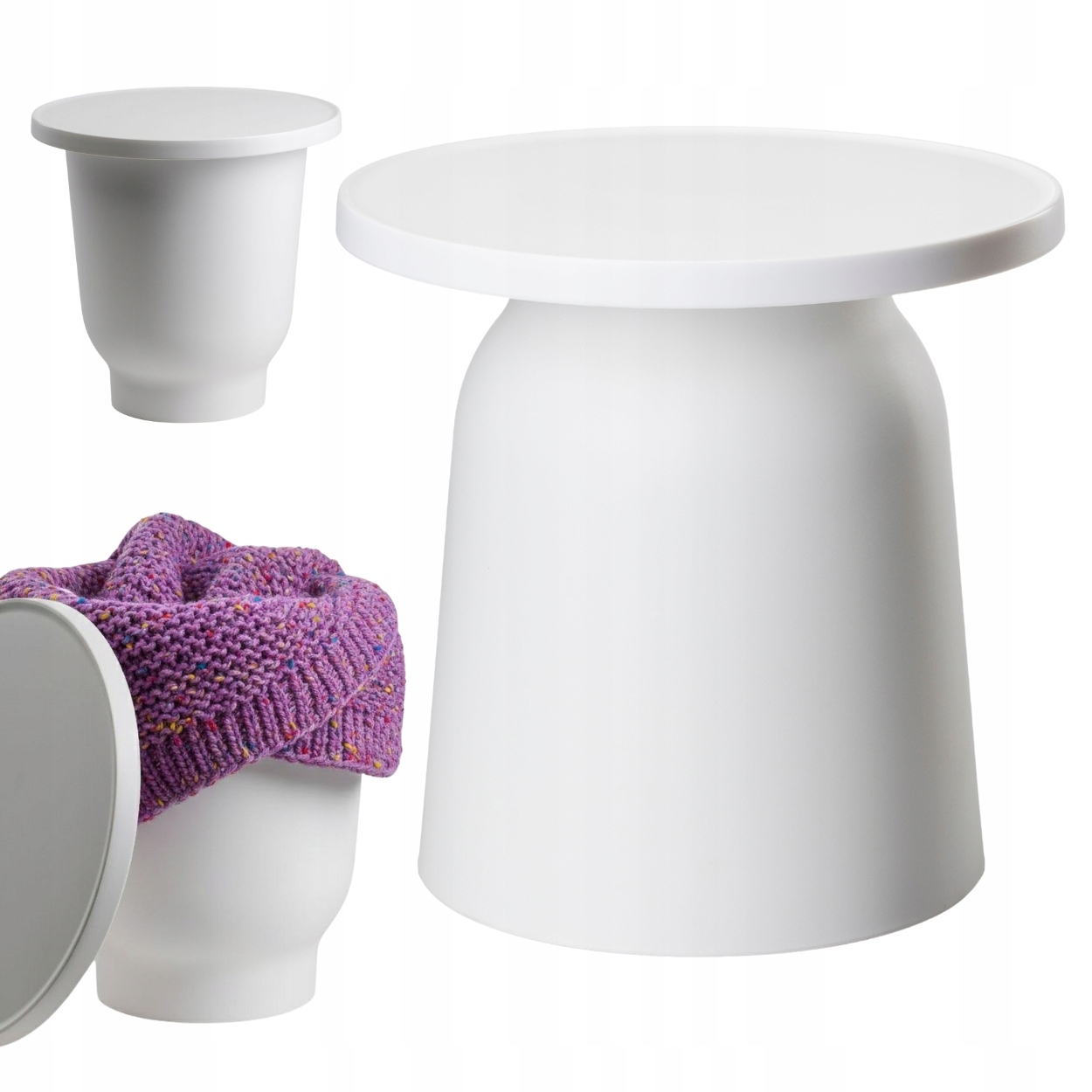 Kávový stolek OTTO1 bílá lavice Loft do obývacího pokoje zahrady kulatý 47 cm plast