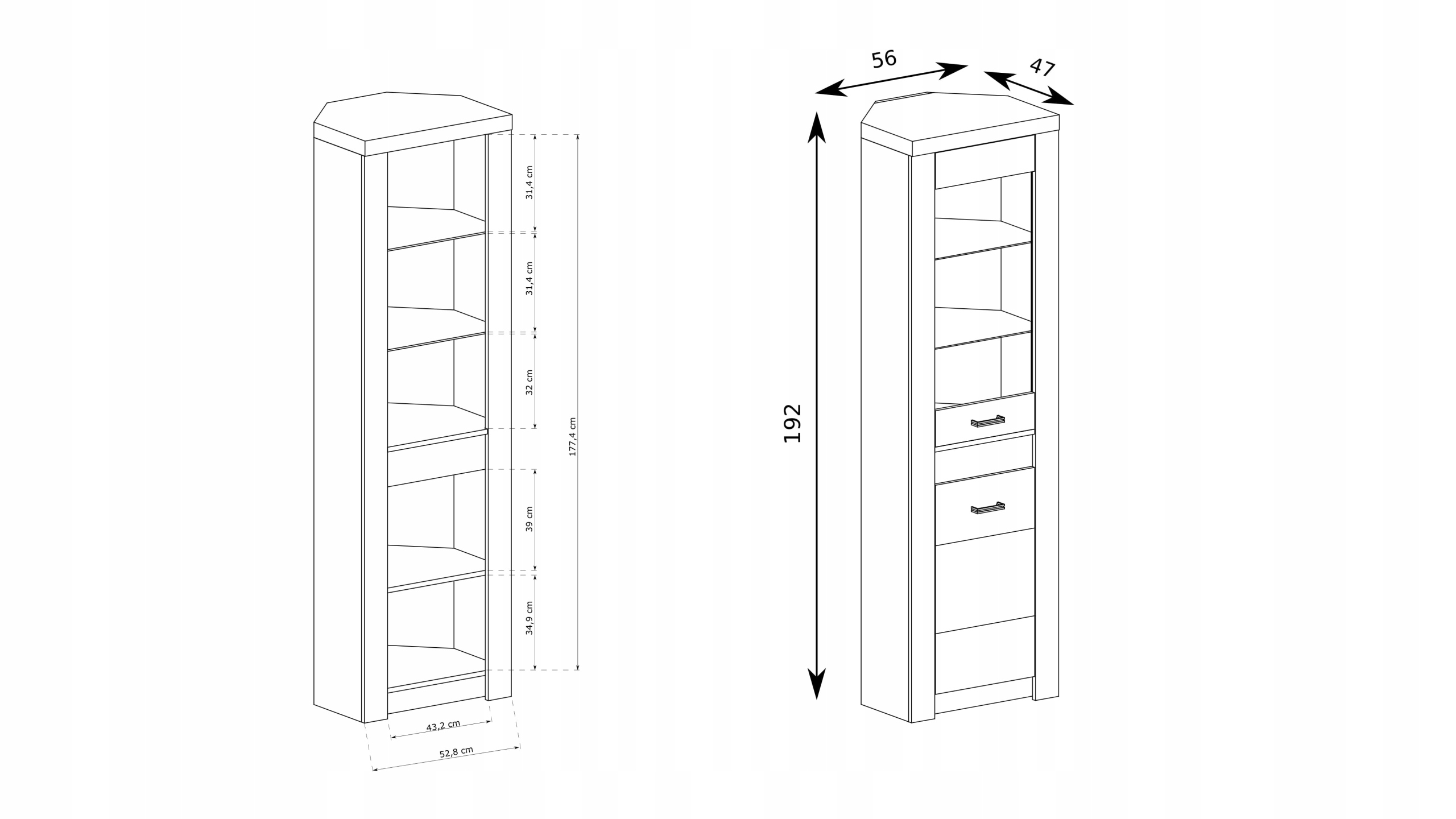 Wysoka wąska witryna słupek do salonu jadalni Marka Jarstol