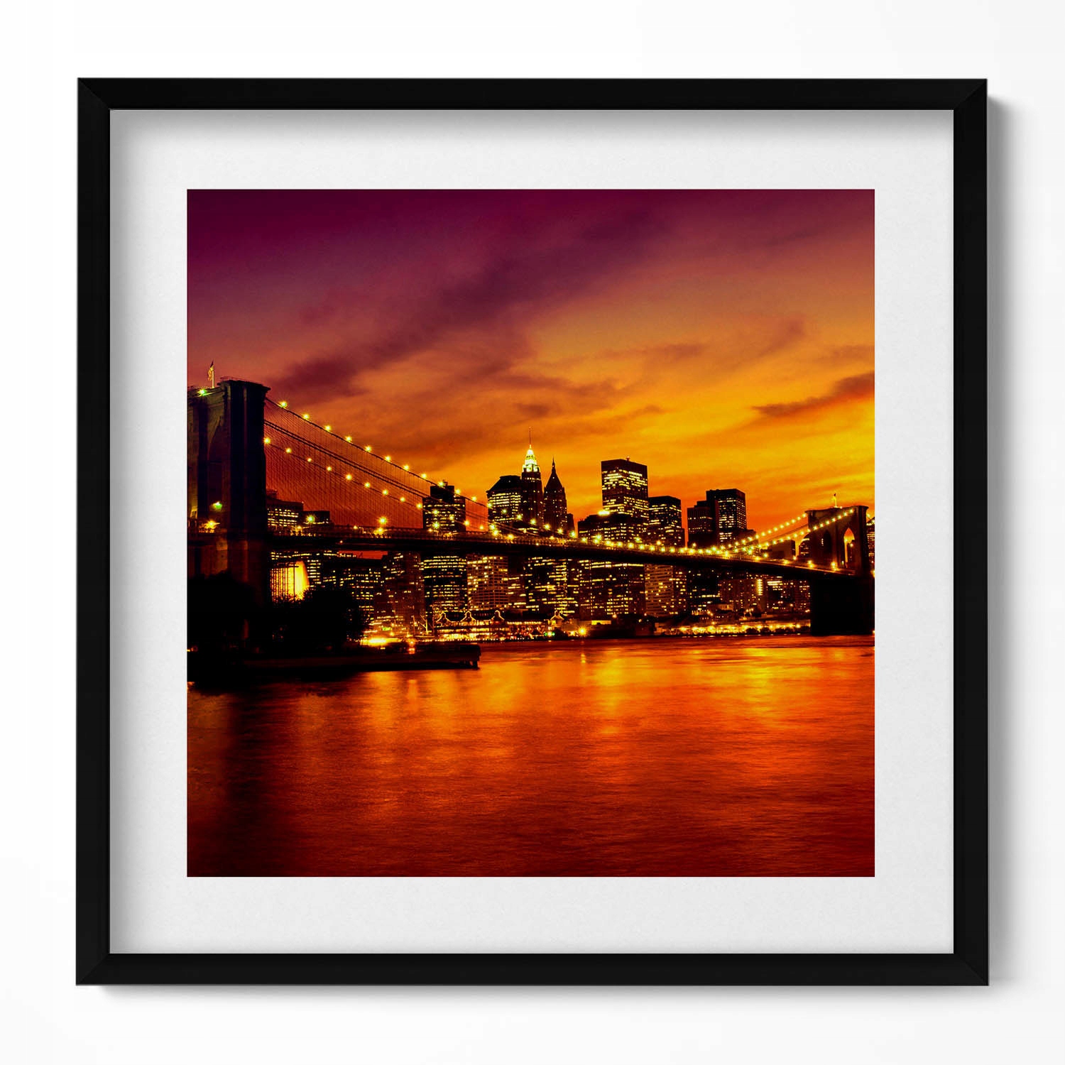 Obraz grafika v černém rámečku Večerní pohled na Brooklynský most 50x50 cm