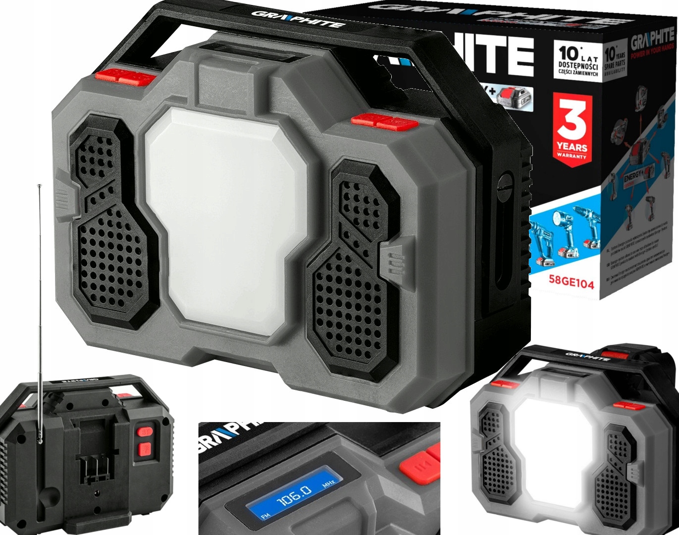

Graphite Radio Fm Bt 18V-230V Lampa Led 1500LM